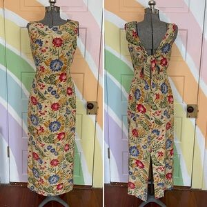 Vintage Maggy London 100% Silk Open Back Sleeveless Floral Dress Sz 8 🧡🎀